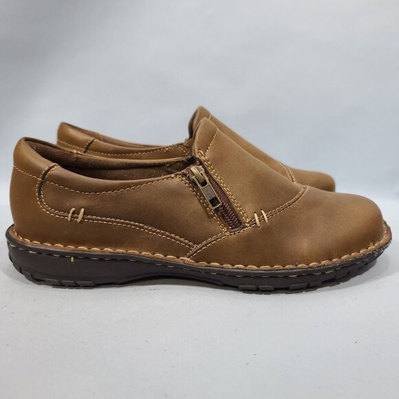 Bass Brock Side Zip Brown Leather Loafers Womens Size 9W 0201-3065 NWOB 2015 - Picture 1 of 9